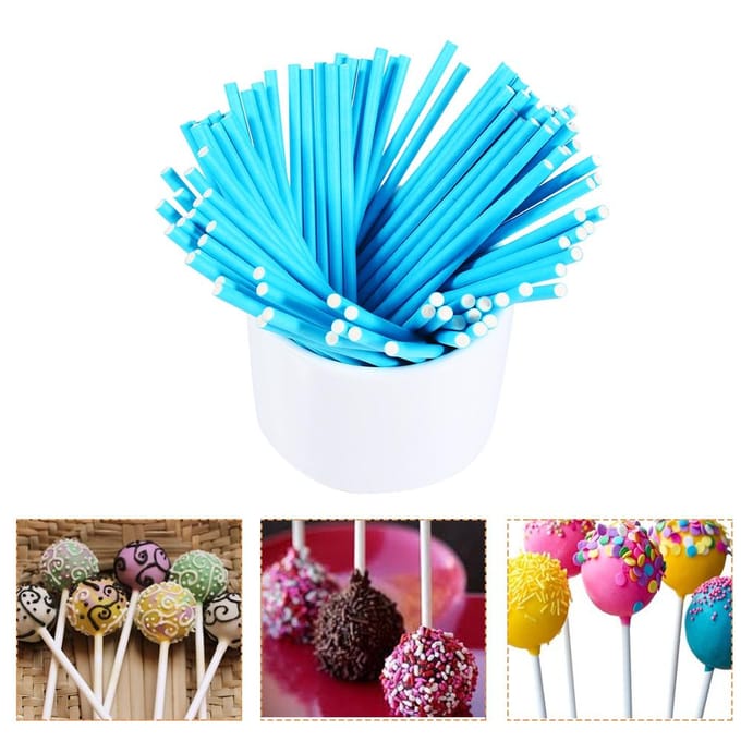 100 Stuks/Set Kleurrijke Lollystokjes Cake Pop Stokjes voor Snoep Chocolade 10cm Blauw blauw