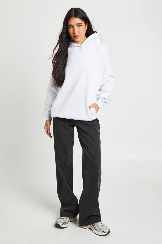 boohoo Dames Lange Raglan Naad Oversized Hoodie | Asgrijs | Maat: Medium