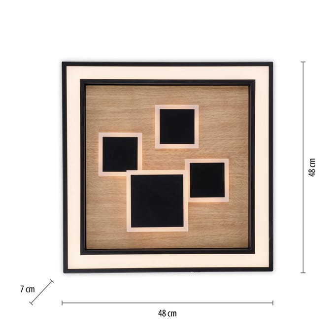 Paul Neuhaus LED plafondlamp Eliza, geolied eiken, 48 x 48 cm