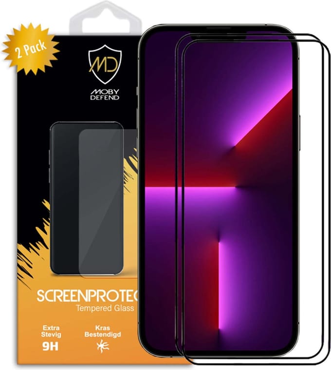 2-Pack MobyDefend Screenprotectors - Geschikt voor iPhone 13 Pro Max - Screensavers Met Zwarte Randen - Gehard Glas