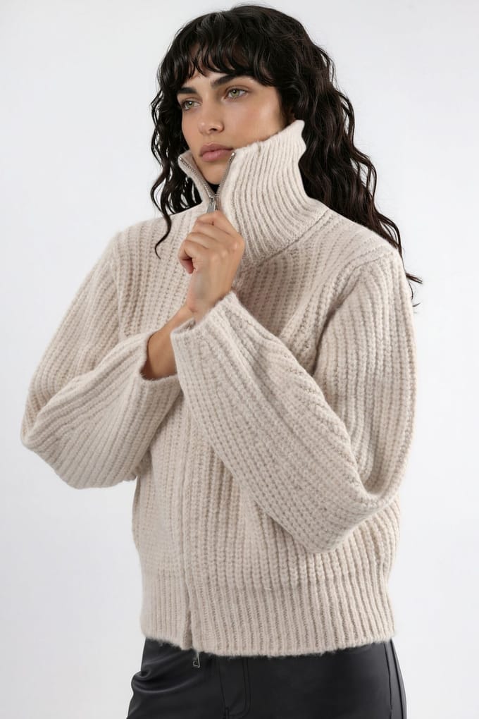Dikke Textuur Turtleneck Zip-Up Vest