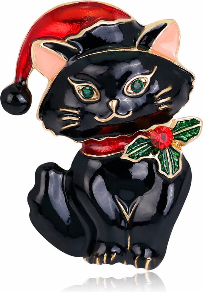 Winkrs - Kerstbroche Zwarte Kat - Broche Dames - Sieraad voor Kerst