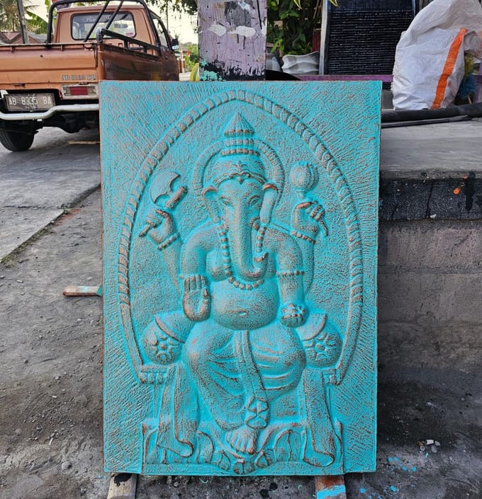 Groot Frame Ganpati Turquoise Reliëf - 0,7x1m