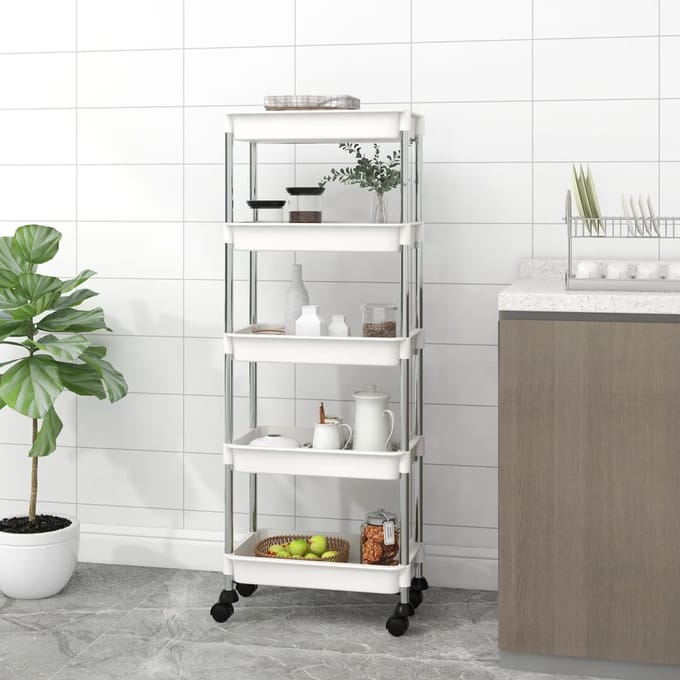 vidaXL - Keukentrolley - 5-laags - 42x29x128 - cm - ijzer - en - ABS - wit