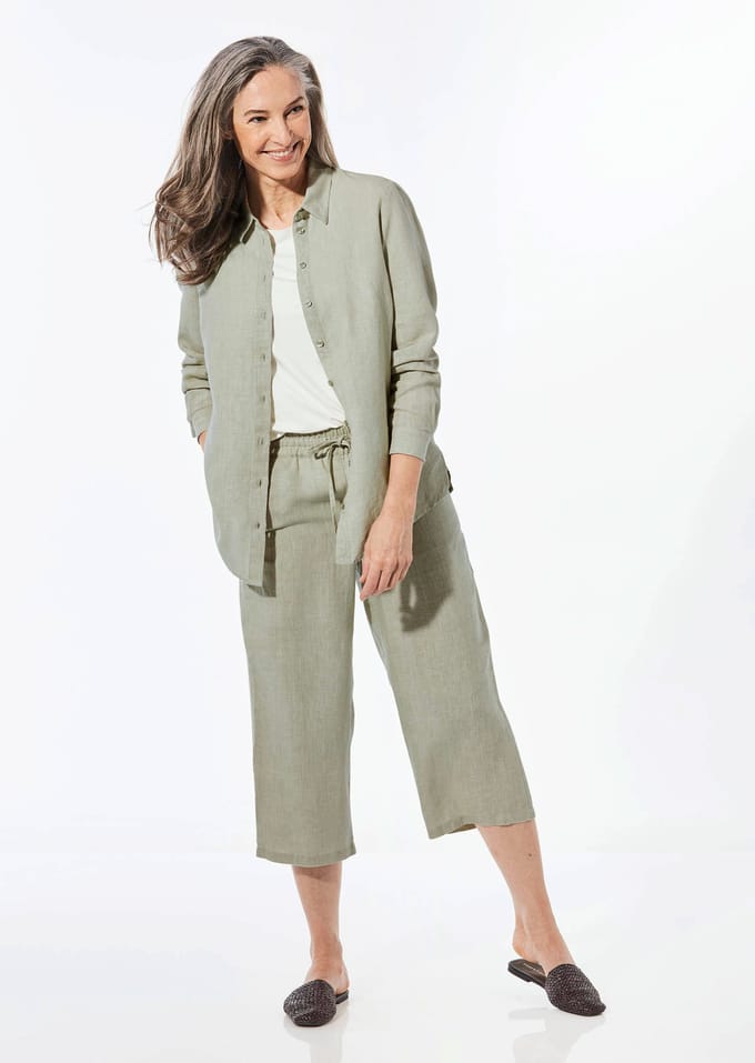 Linnen blouse - grijsgroen - Gr. 23 van Goldner Fashion