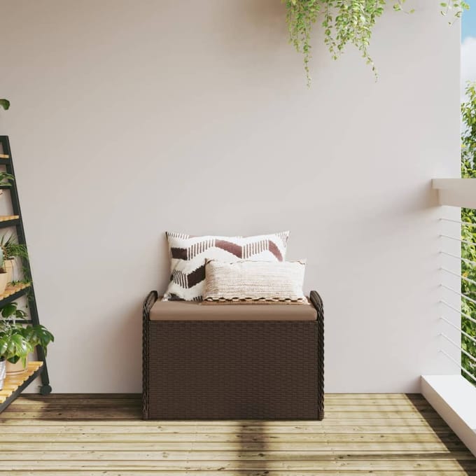 vidaXL - Opbergbankje - met - kussen - 80x51x52 - cm - poly - rattan - bruin
