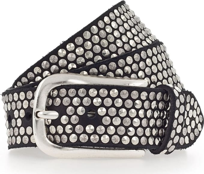 b.belt Leren riem Zoe Silver Stud Belt W105 Black zwart