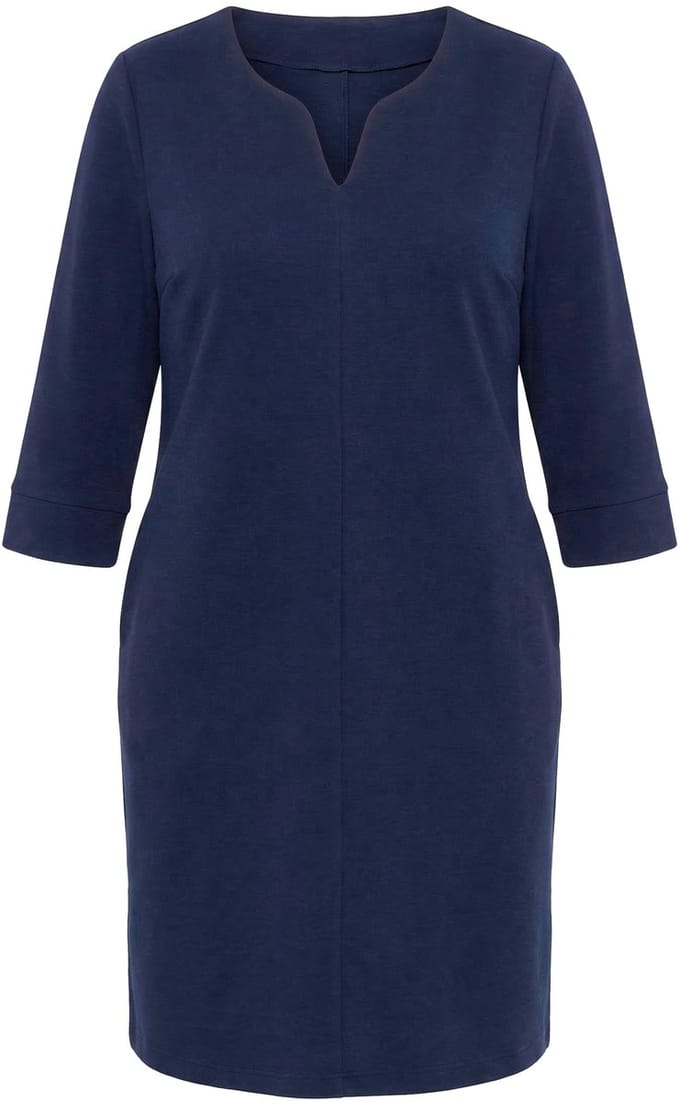 Ulla Popken - Dames - Jurk met structuur tuniekhals 3/4 mouw - Marine - Maat 50+