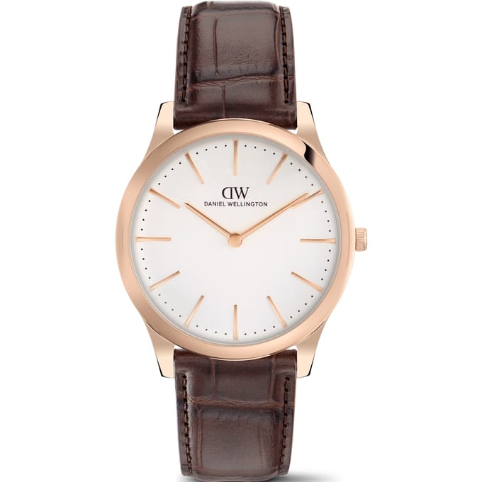 Daniel Wellington DW Watch Pathfinder Brown-Croc Frost-White Rose Gold 39mm