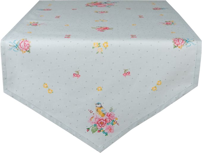 Clayre & Eef Tafelloper 50x160 cm Groen Katoen Bloemen