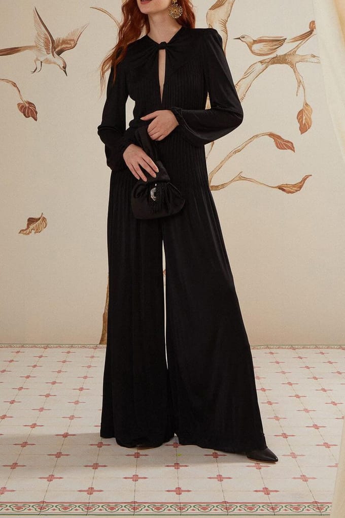 FARM Rio Black Long Sleeve Knot Jumpsuit Größe: S | Jumpsuits Outlet | Damen | Schwarz