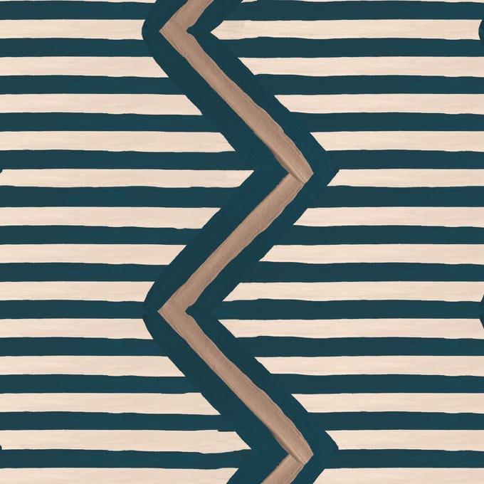 Behang Ikat Oez Zigzag blauw