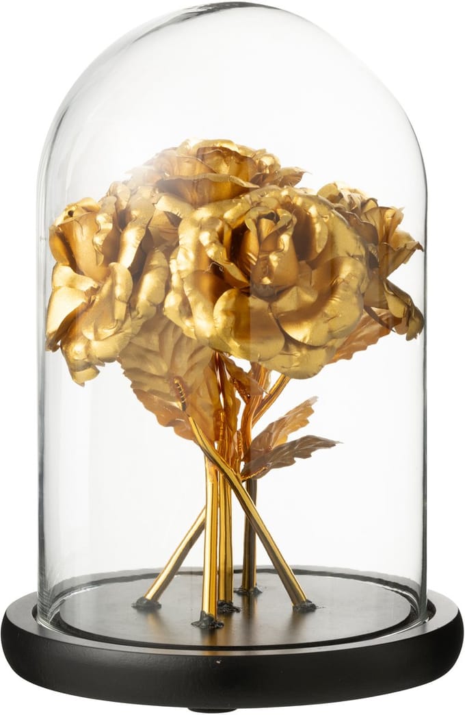 J-Line Decoratieve stolp Roos - glas - goud/zwart - medium