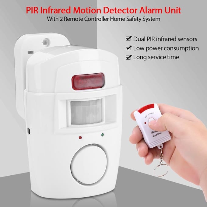 PIR Infrarood Bewegingsmelder Alarmunit met 2 Afstandsbedieningen Home Safety Systeem white