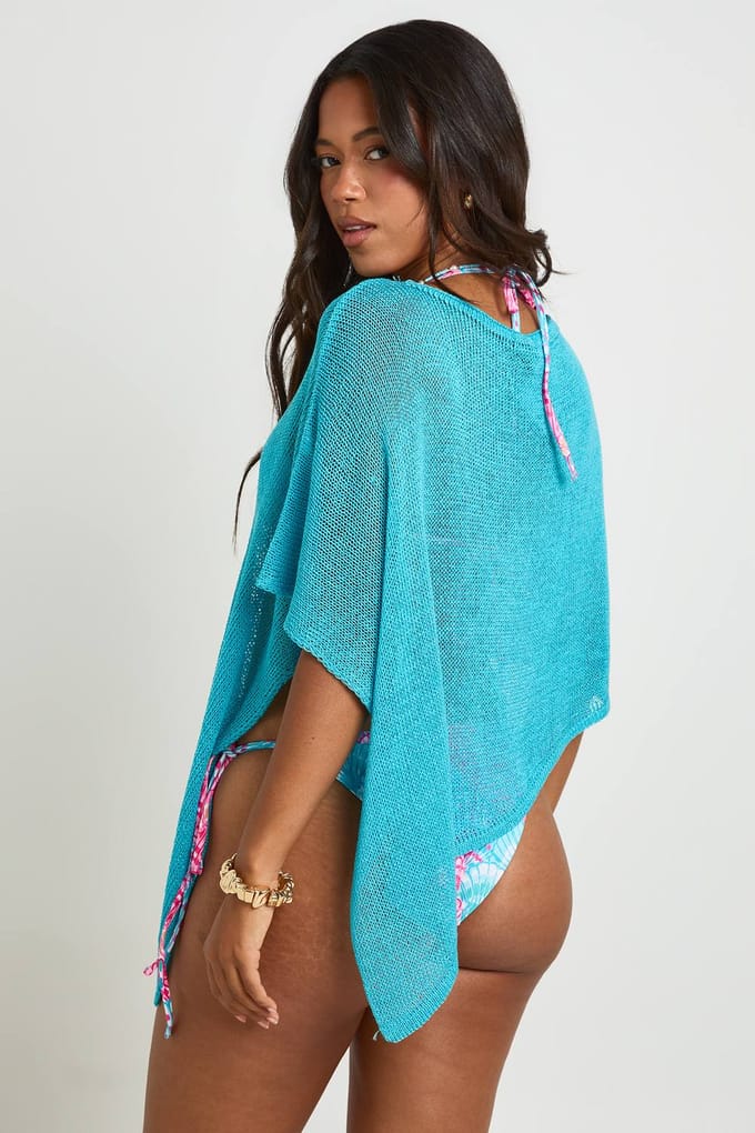 boohoo Dames Gebreide Cape Met Doorzichtige Open Structuur En Slash-hals | Aqua | Maat: Medium