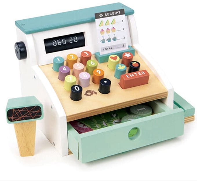 TENDER LEAF Marktdag - Kassa Met Scanner - Met Accessoires - Hout - 3 Jaar