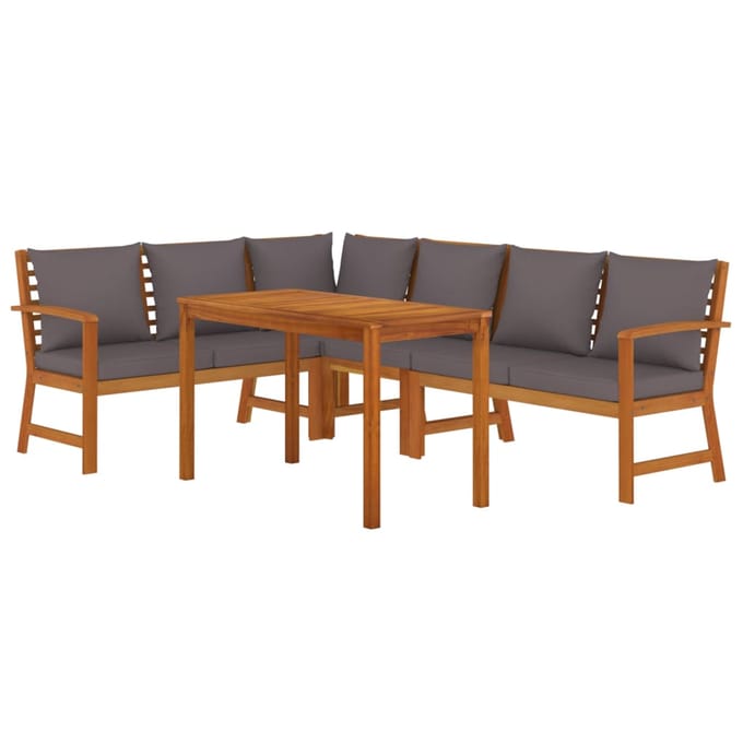 vidaXL - 5-delige - Tuinset - met - kussens - massief - acaciahout