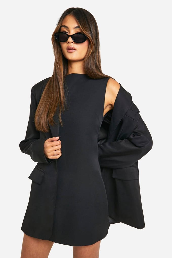 boohoo Dames Slash Neck Fit & Flare Micro Mini Jurk | Zwart | Maat: 38