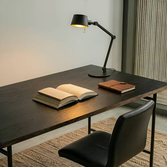 Lucande - bureaulamp - 1licht - metaal - H: 93.5 cm - E27 - zwart, goud