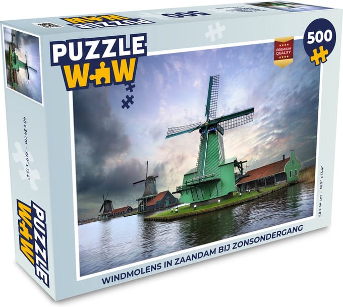 Puzzel Windmolens in Zaandam bij zonsondergang - Legpuzzel - Puzzel 500 stukjes