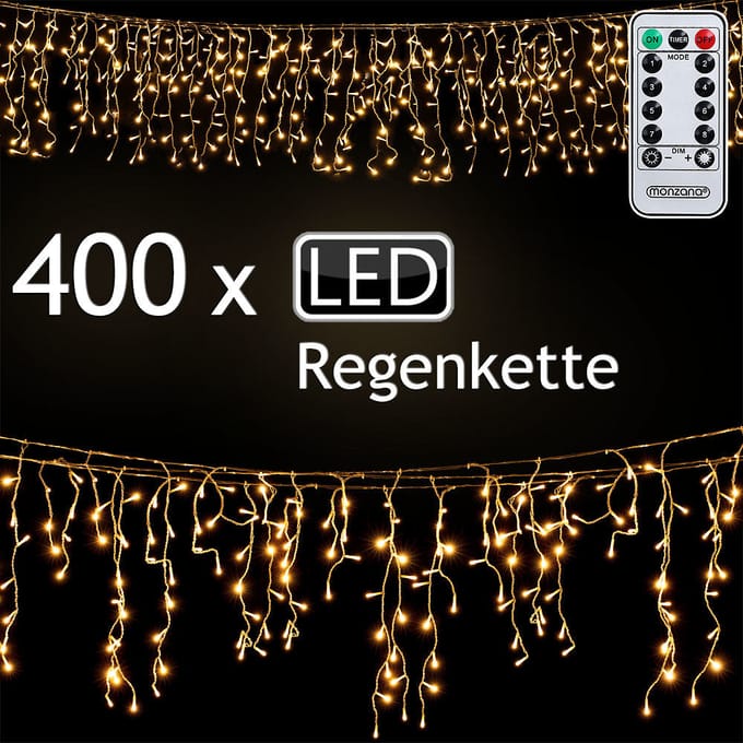 Monzana Ijspegel Verlichting - 10m met 400LED's - Warmwit
