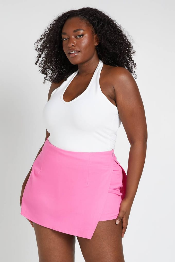boohoo Dames Plus Linnen-look Wikkel Skort | Roze | Maat: 50