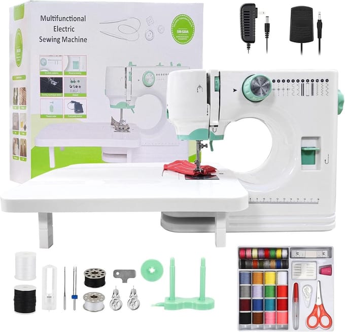 Naaimachine Beginners - Huis Naaimachine - Kleine Projecten - 12 Steken Inbegrepen - Compact Formaat - Wit Groen