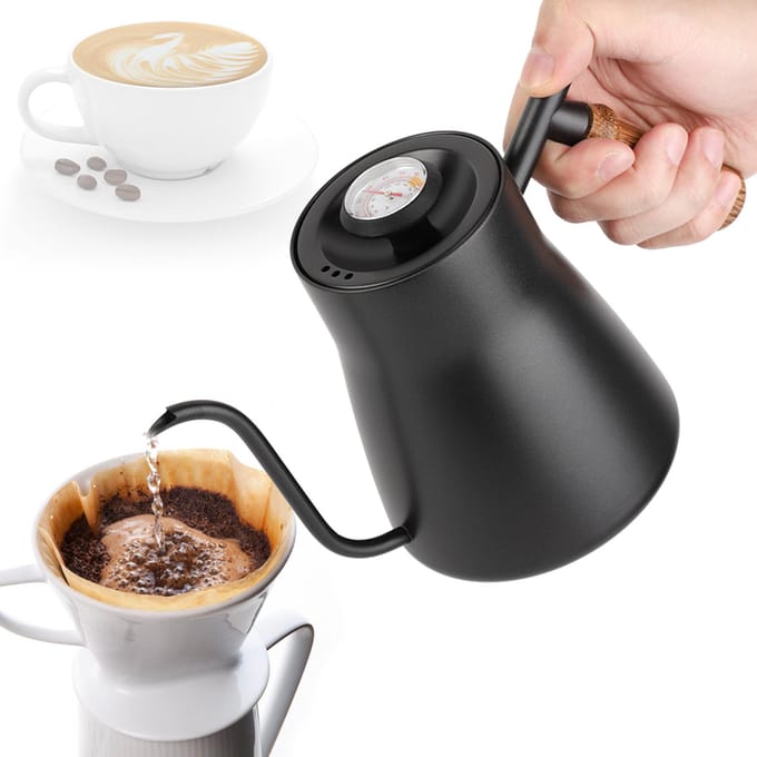 850ml Roestvrijstalen Drip Over Koffieketel Zwanenhals met Houten Handvat black