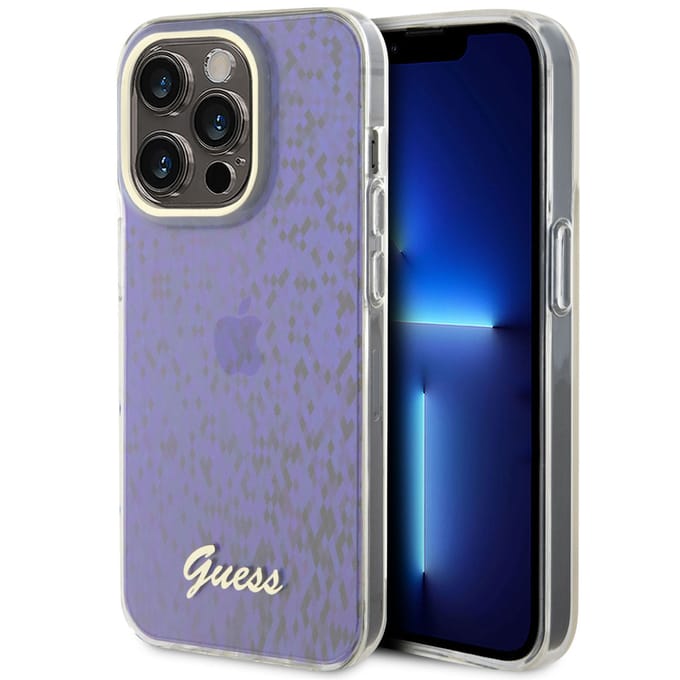 Guess IML Case with Faceted Mirror Disco Pattern for iPhone 15 Pro - Blue