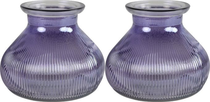 Decostar Bloemenvaas - 2x stuks - paars glas - H12 x D15 cm