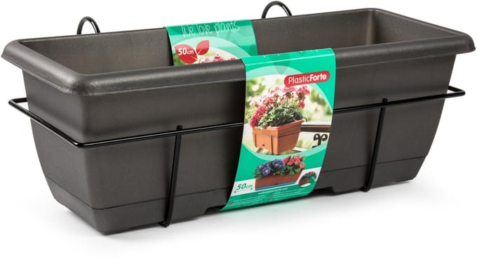 Plasticforte Balkonbak - antraciet - 50 cm - plantenbak met hanger - bloembak