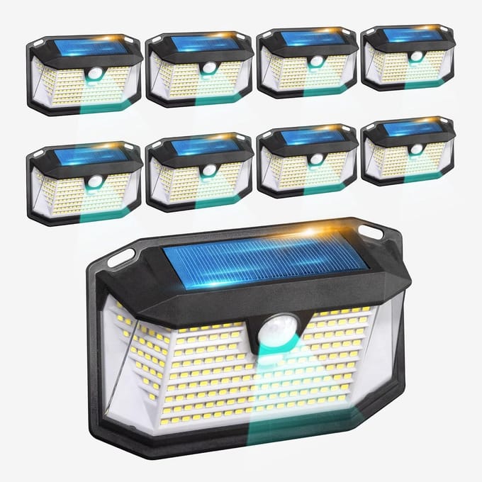 Set van 8 Solar Buitenlampen met Bewegingssensor - Extra Fel LED Verlichting Tuin