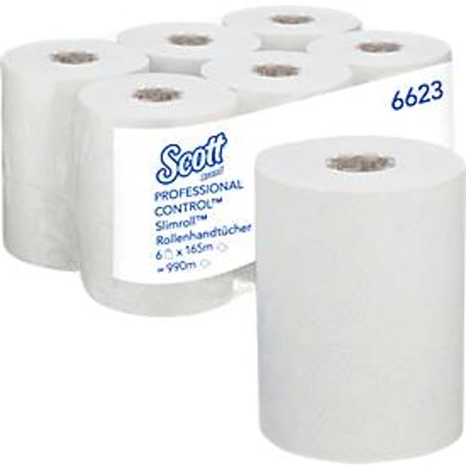 Kimberly Clark rollen handdoekpapier Scott Control Slimroll, 1-laags, lengte 150 m, 6 stuks