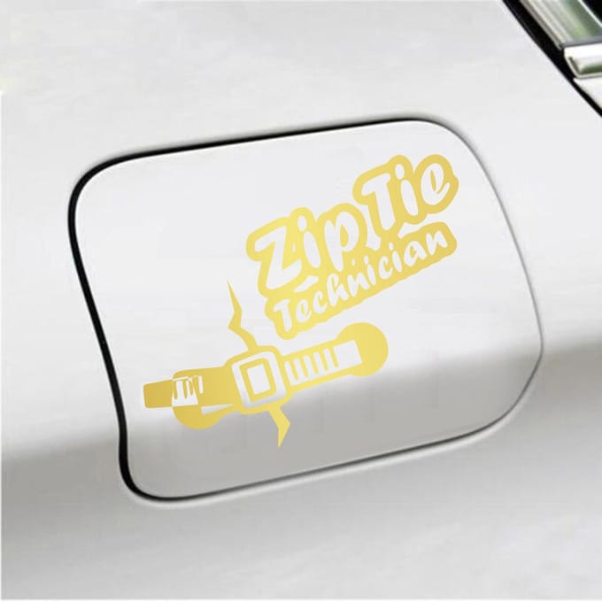 Bumpersticker - Zip Tie Technician - 11,2 X 14,8 - Goud