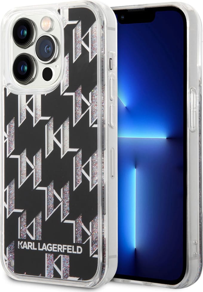 Karl Lagerfeld Liquid Glitter Monogram Back Case - Geschikt voor Apple iPhone 14 Pro (6.1") - Zwart