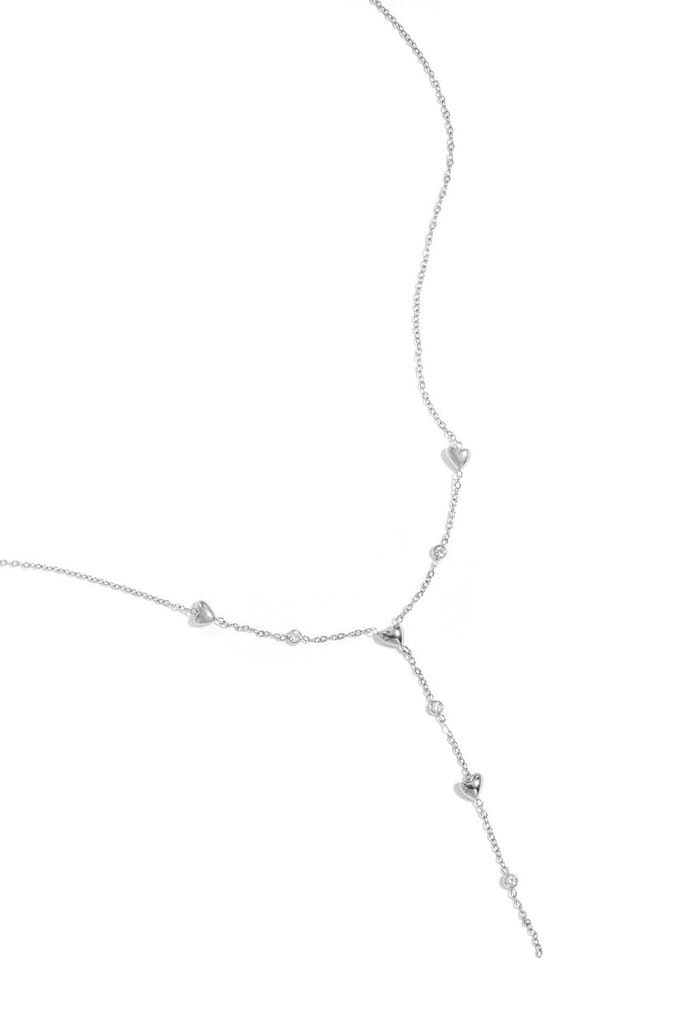Bijoutheek Collier Y-Vorm Hartjes Steentjes Zilverkleurig