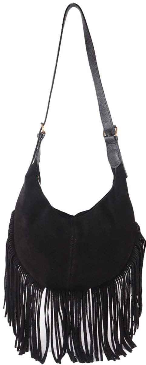 Giuliano lederen schodertas Libra - Suede - Made in Italy - Zwart