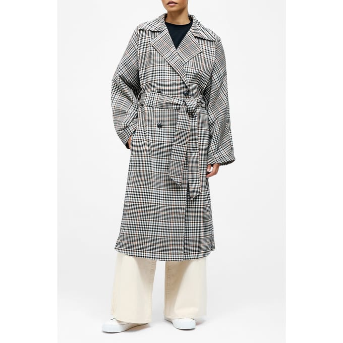 French Connection Check Trench Coat Multi Maat: M | Double-Breasted Mantels Outlet | Dames