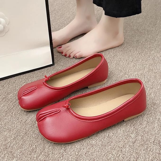 Modeontwerp Dames Platte Split Toe Schoenen Dames Microvezel Leer Comfortabele Platte Split Toe Slippers Zachte Zool Loafers 40