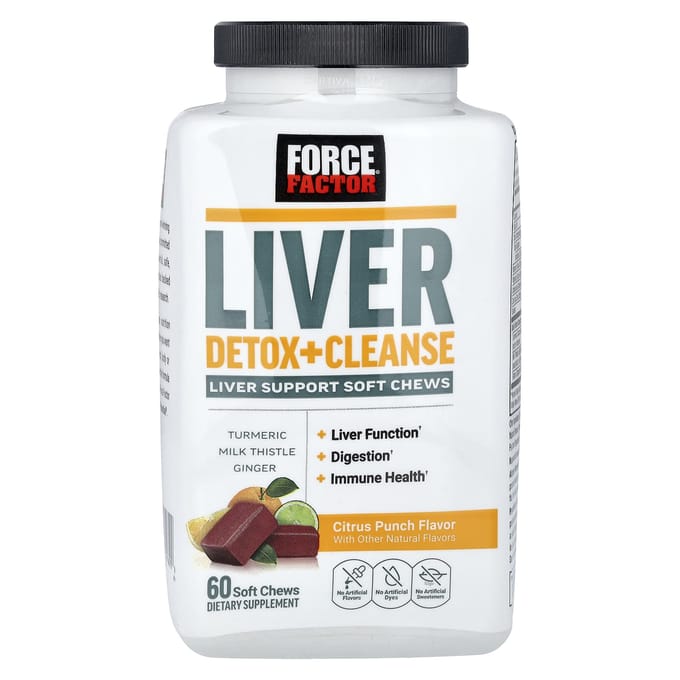 Force Factor, Lever Detox + Reiniging, Citrus Punch, 60 Zachte Kauwsnoepjes
