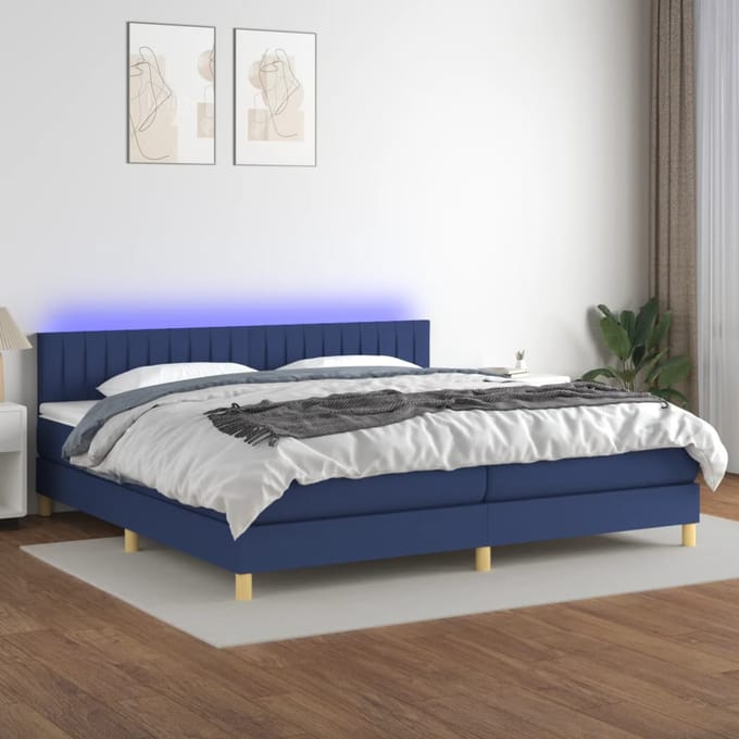 vidaXL - Boxspring - met - matras - en - LED - stof - blauw - 200x200 - cm