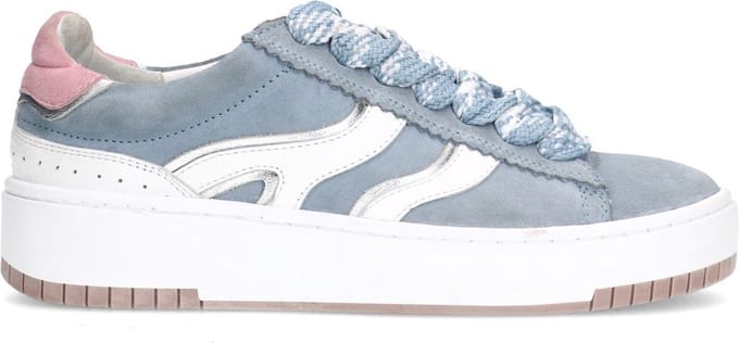 Sacha - Dames - Blauwe suède sneakers met witte details - Maat 38