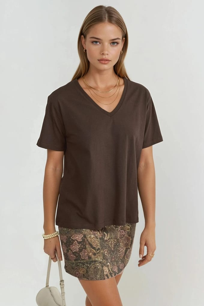V-hals Effen Gebreid T-shirt