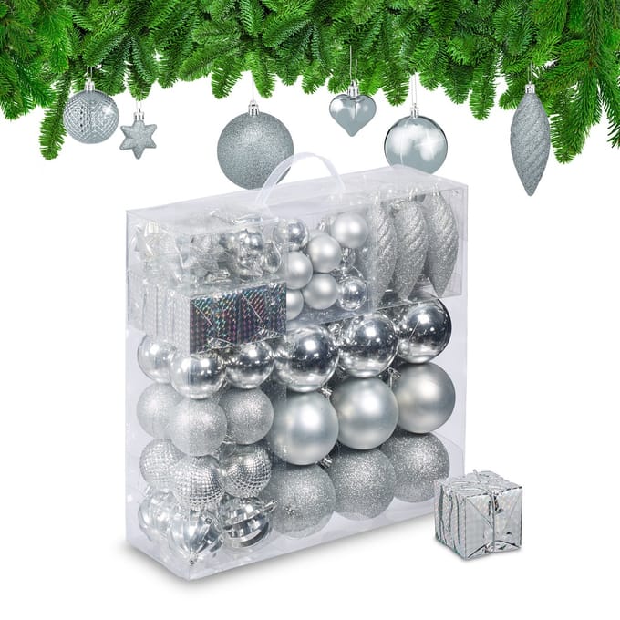 kerstballen - set van 110 - met slinger - plastic - onbreekbaar - zilver