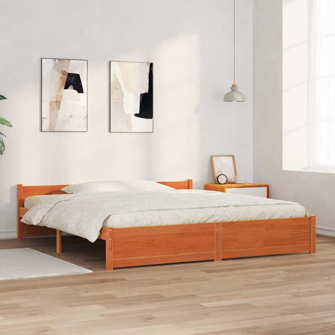 vidaXL - Bedframe - Wasbruin - 205,5 - x - 205,5 - x - 51 - cm - Massief - grenenhout