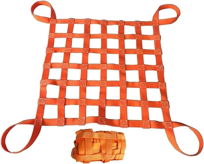 Hijnet Nylon - Hefnet Tilband - Zwaar Materiaal Verplaatsen - Scheurvast Polyester - 10cm Vierkant - Oranje