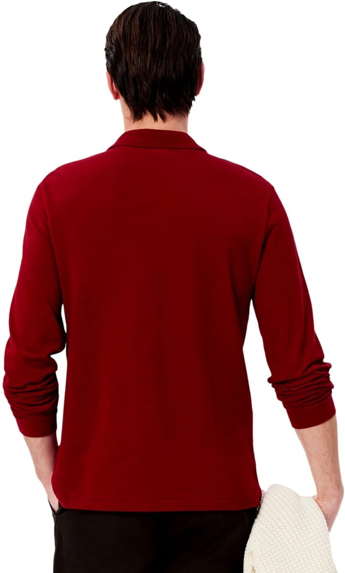 Long Sleeve Polo Shirt with Button Fastening - Bordeaux