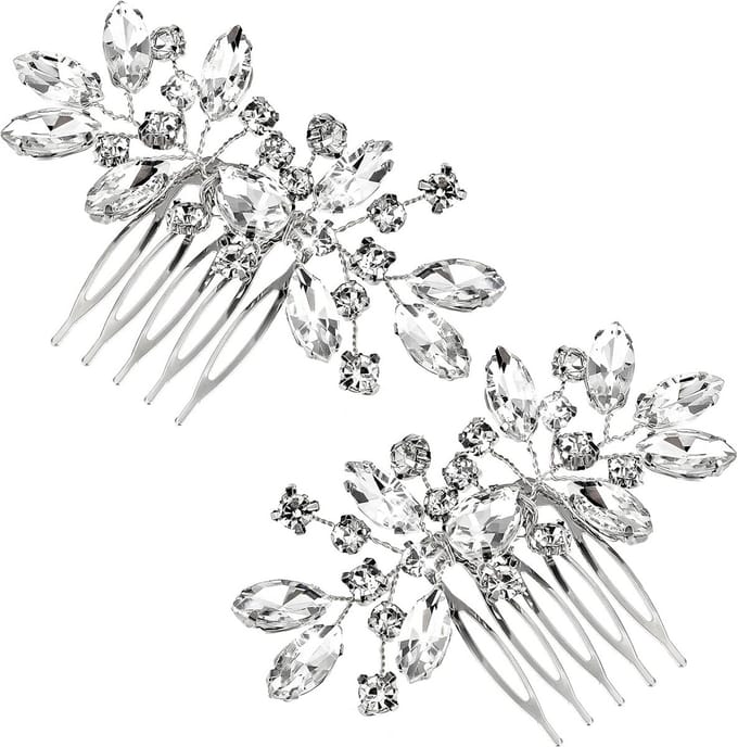 2x Bruidshaarclips met Strass en Kristallen - Zilveren Bruiloft Haaraccessoires
