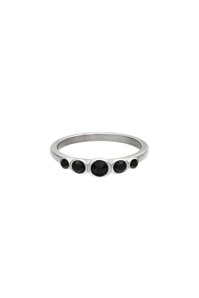 Ring - steentjes - 18 # - RVS - zwart - zilver - cadeau tip