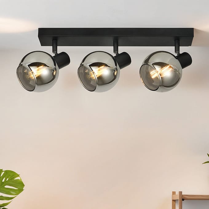 Plafondlamp Detroit met smoke glas en spiegeleffect